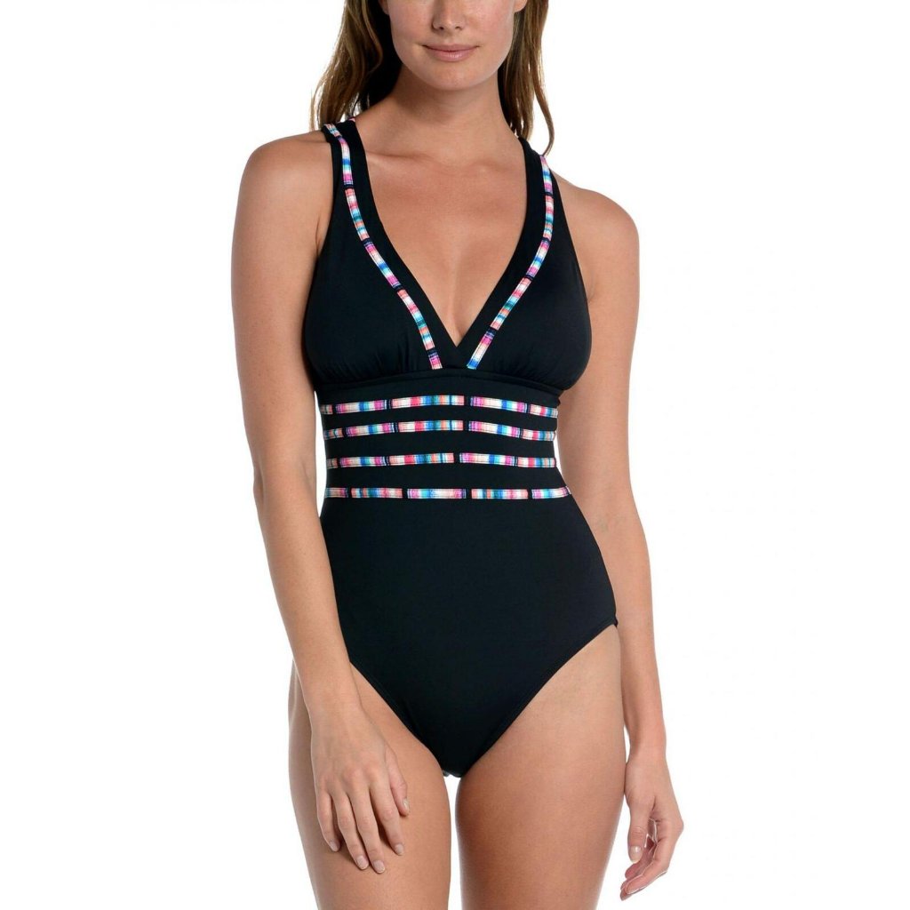Nwt La Blanca Catalina Coast Tummy-Control One-Piece Swimsuit Lb2ld22 6 Black